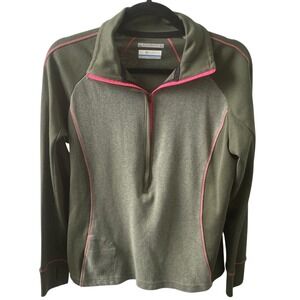 Columbia‎ Women's Olive Green Omni-wick Half Zip Pullover Pink Piping Size L